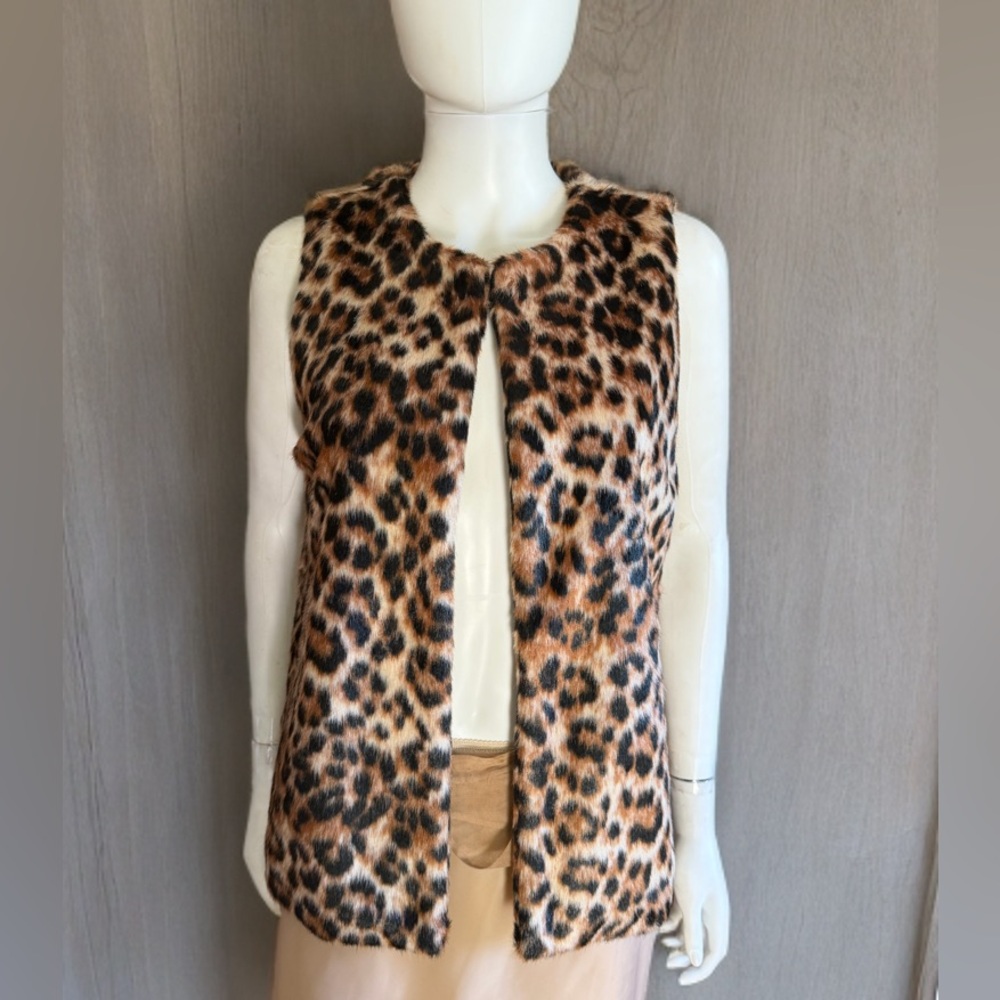 Talbots Leopard Print Faux Fur Vest -NWT